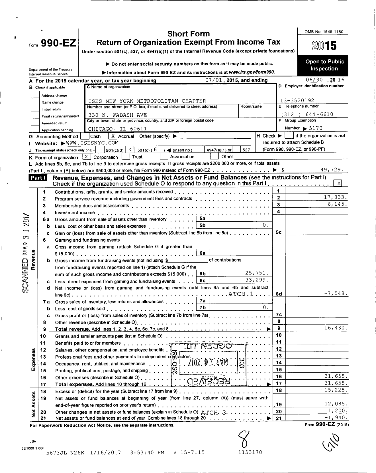 Image of first page of 2015 Form 990EO for International Live Events Association / New York Metropolitan Chapter Inc