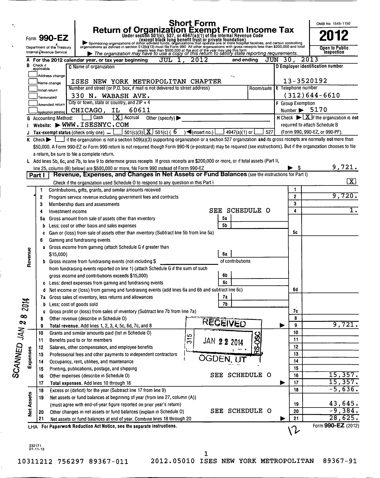 Image of first page of 2012 Form 990EO for International Live Events Association / New York Metropolitan Chapter Inc