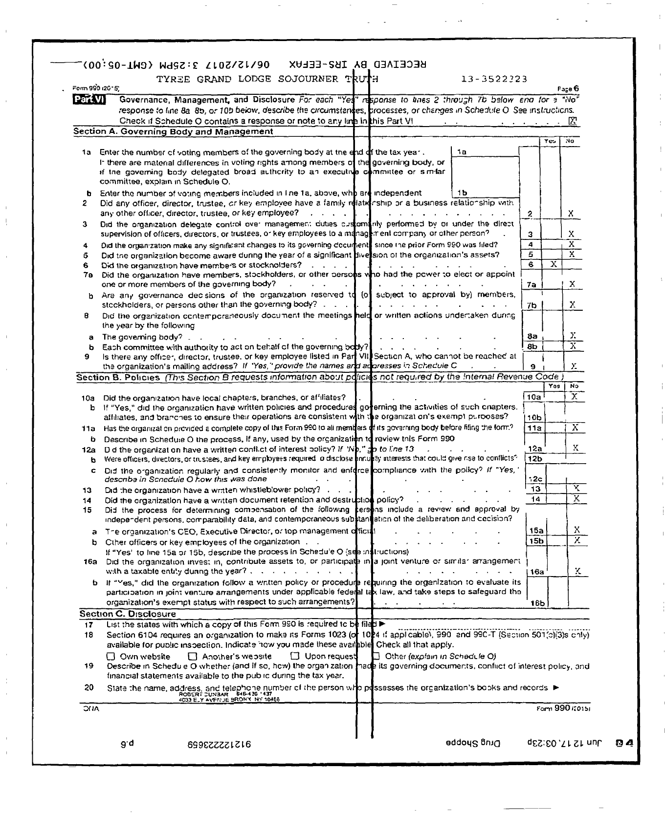 Image of first page of 2015 Form 990R for Tyree Grand Lodge Sojourner Truth