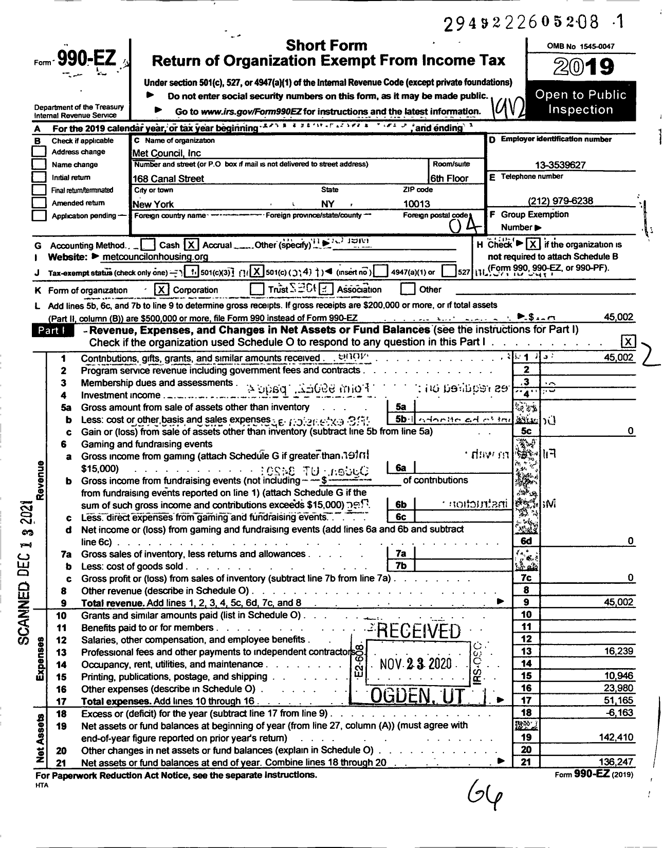 Image of first page of 2019 Form 990EO for Met Council