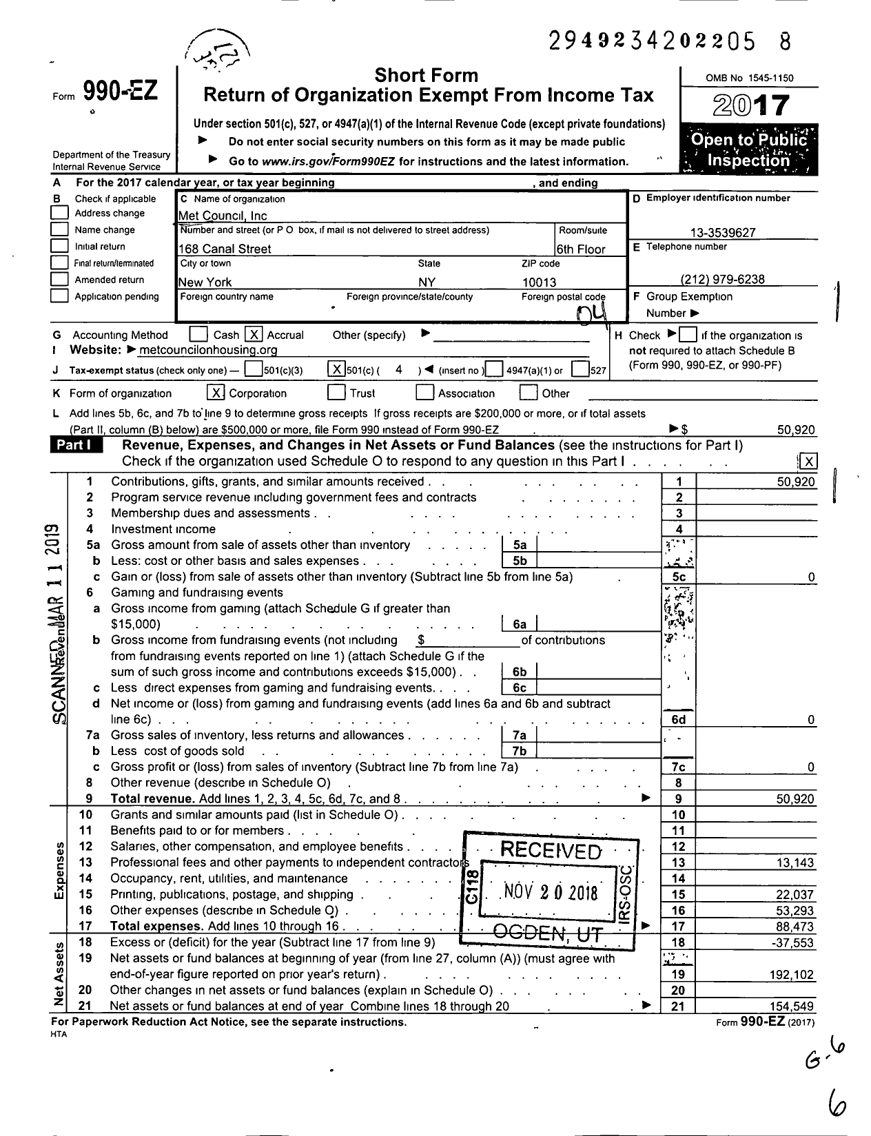 Image of first page of 2017 Form 990EO for Met Council