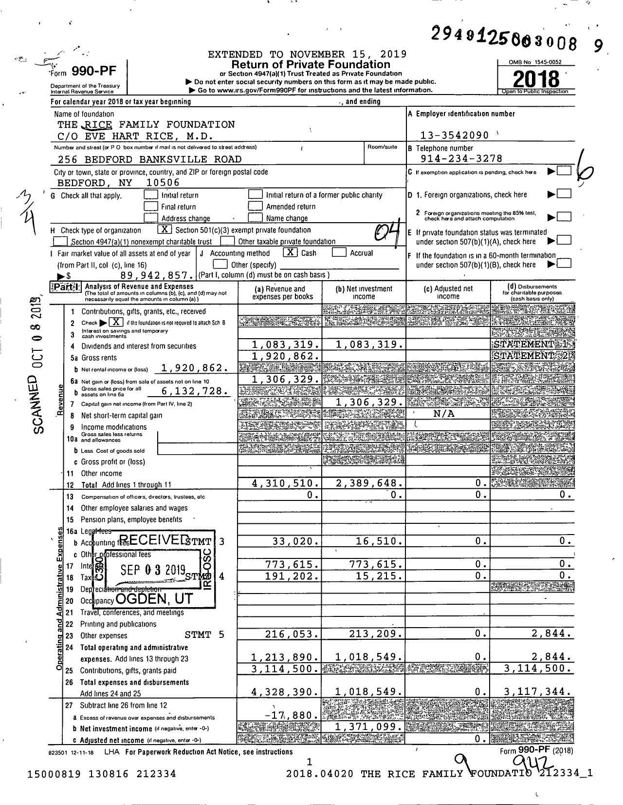 Image of first page of 2018 Form 990PF for The Rice Family Foundation