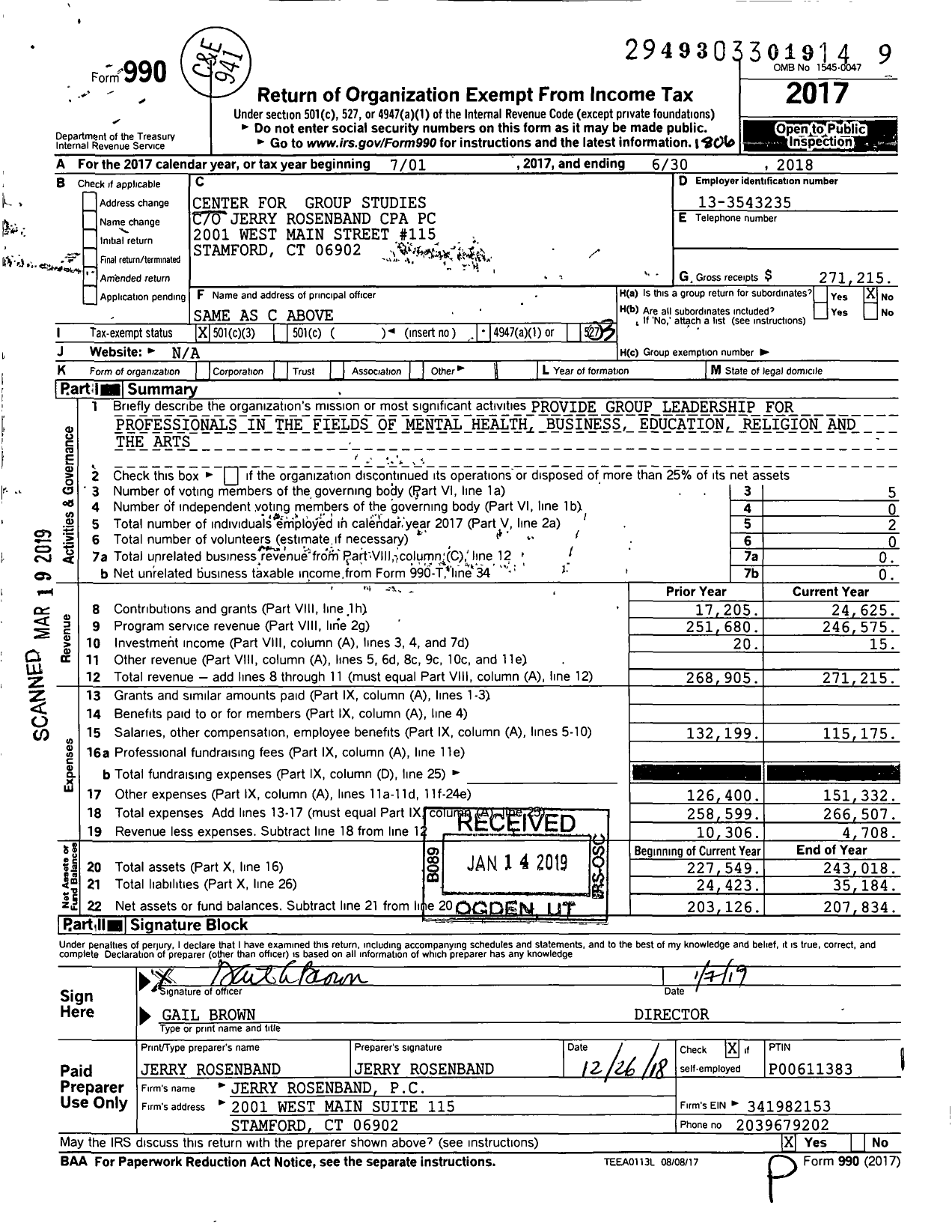 Image of first page of 2017 Form 990 for Center for Group Studies