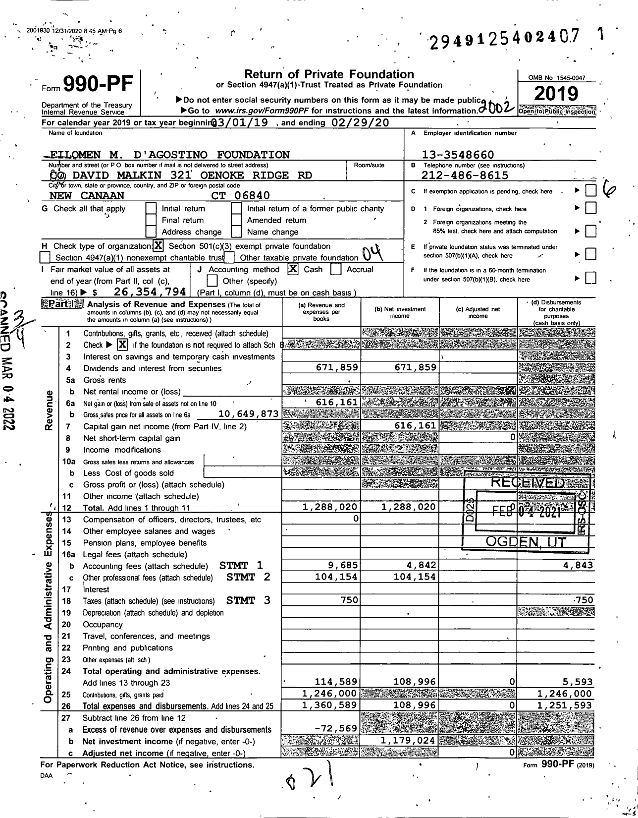 Image of first page of 2019 Form 990PF for Filomen M D'agostino Foundation