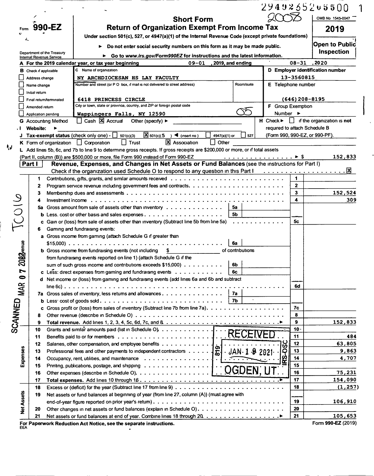 Image of first page of 2019 Form 990EO for Laborers' International Union of North America - 255 Ny Archdiocesan HS Lay Faculty