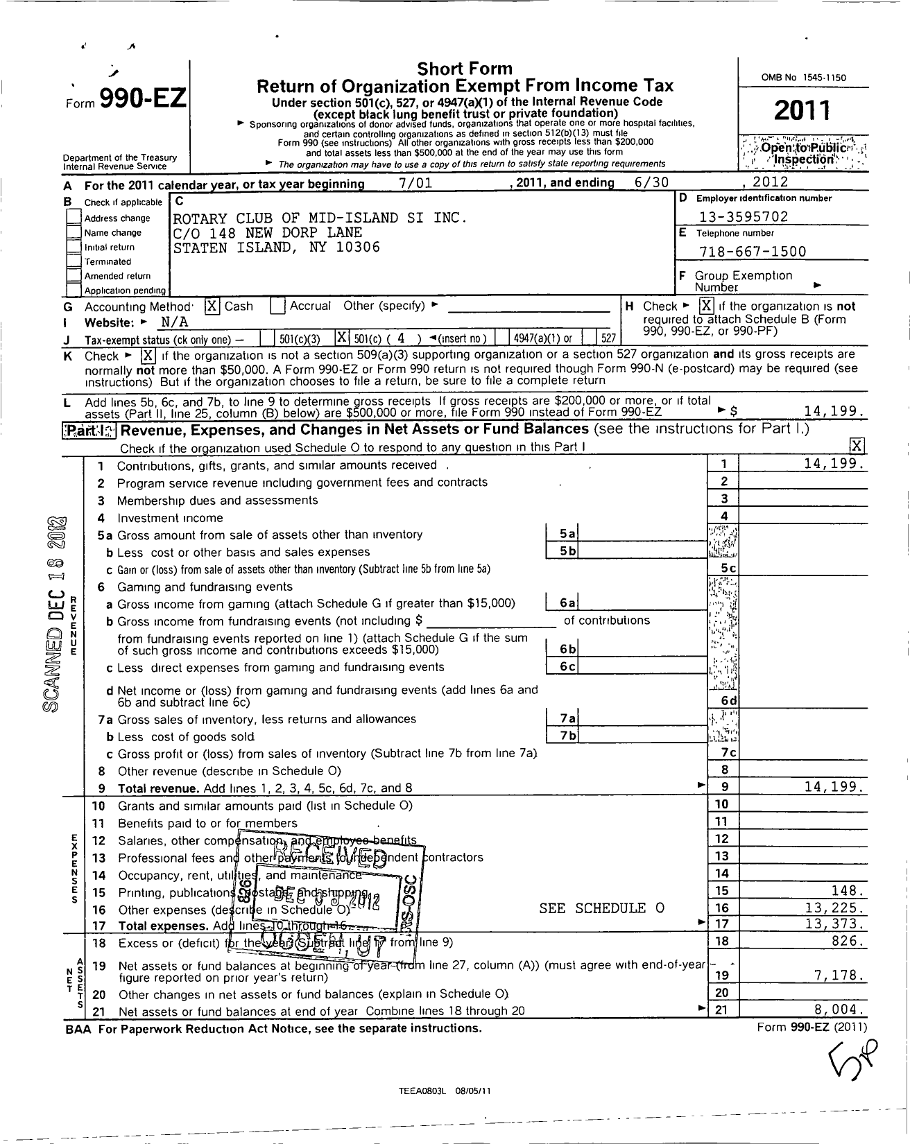 Image of first page of 2011 Form 990EO for Rotary International - Mid-Island Staten Island Rotary CLB