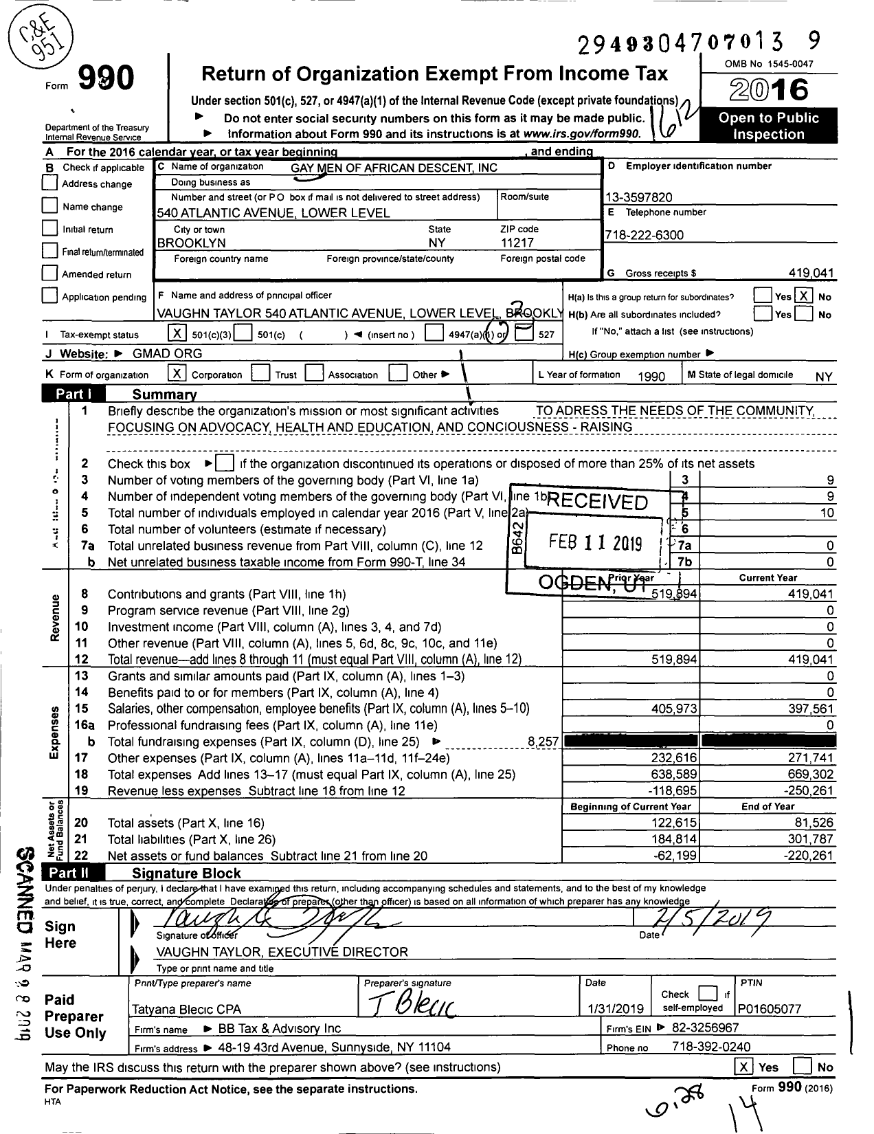 Image of first page of 2016 Form 990 for Gay Men of African Descent