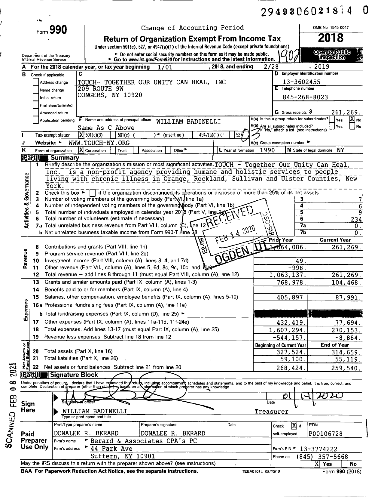 Image of first page of 2018 Form 990 for Touch- Together Our Unity Can Heal