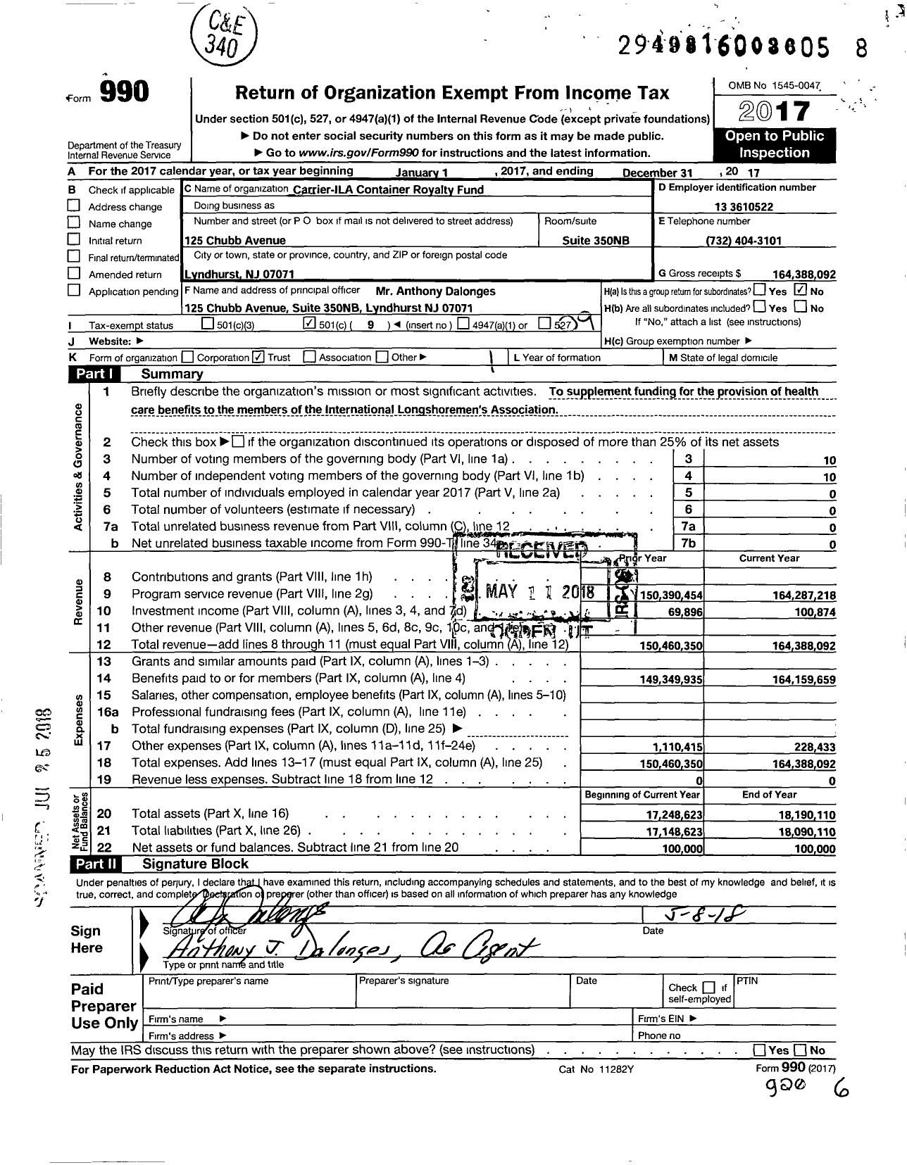 Image of first page of 2017 Form 990O for Carrier-Ila Container Royalty Fund