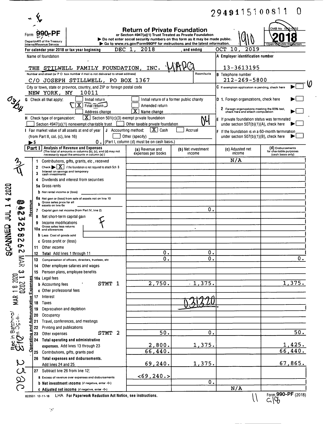 Image of first page of 2018 Form 990PR for The Margaret de Fleur Foundation