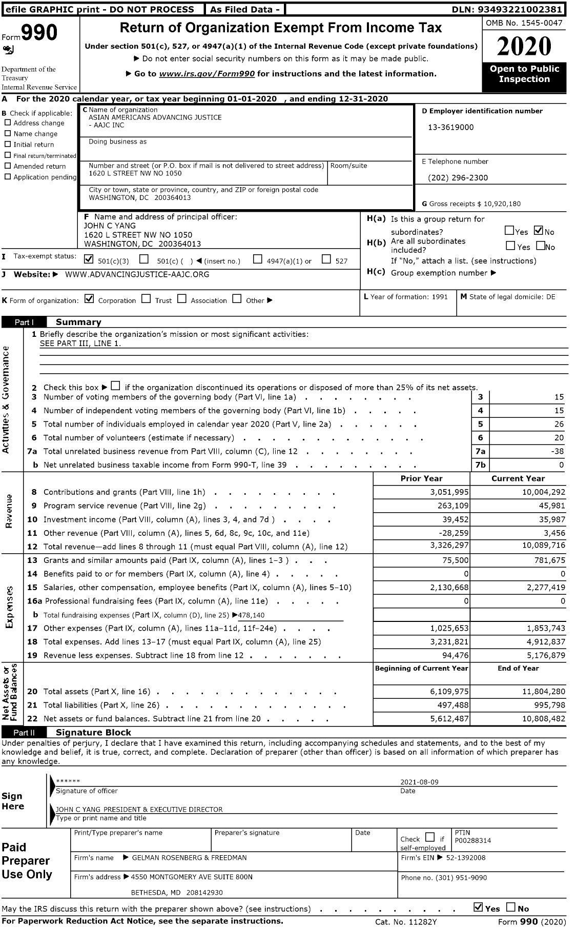 Image of first page of 2020 Form 990 for Asian Americans Advancing Justice (AAJC)