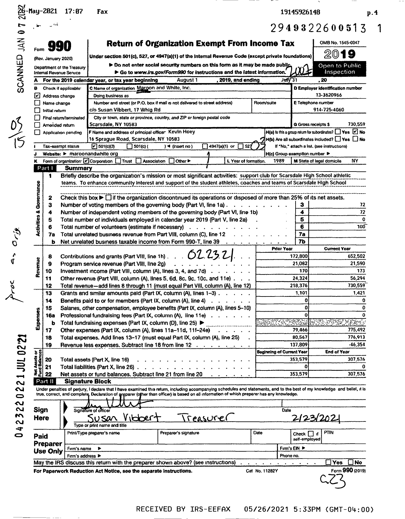 Image of first page of 2019 Form 990 for Maroon and White