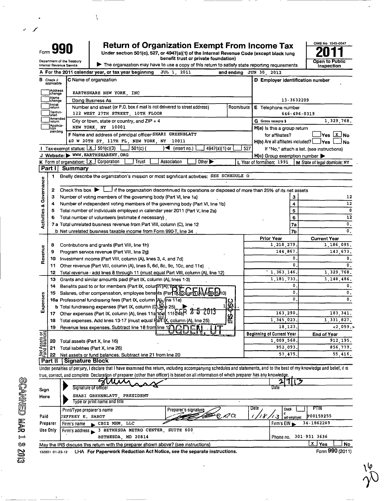 Image of first page of 2011 Form 990 for Earthshare of New York