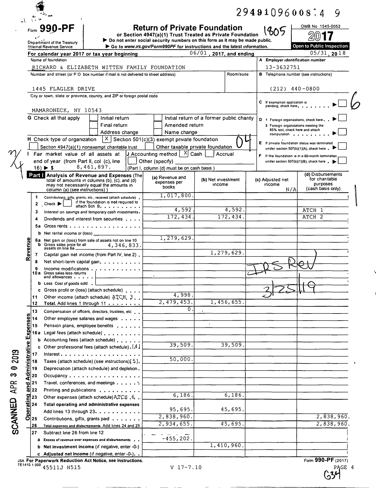 Image of first page of 2017 Form 990PF for The Witten Family Foundation