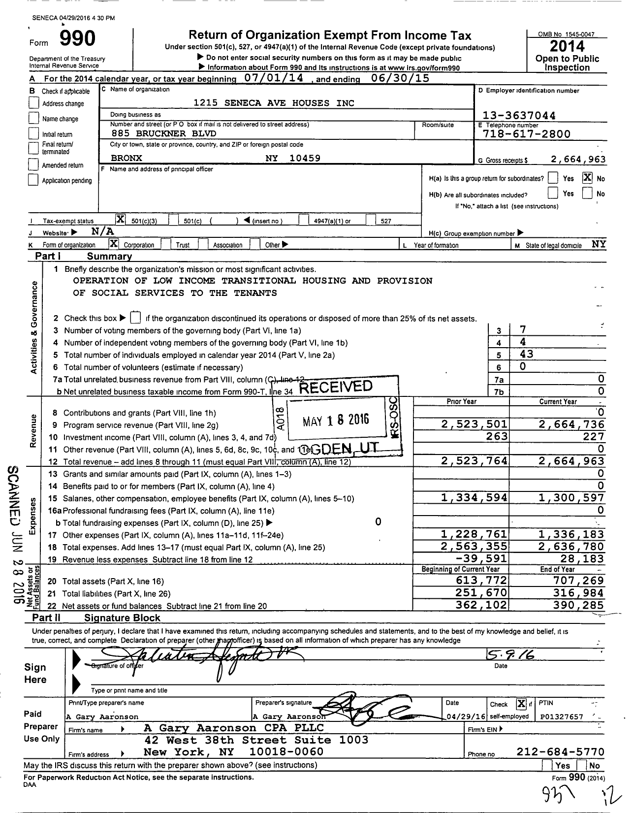 Image of first page of 2014 Form 990 for Sebco Development