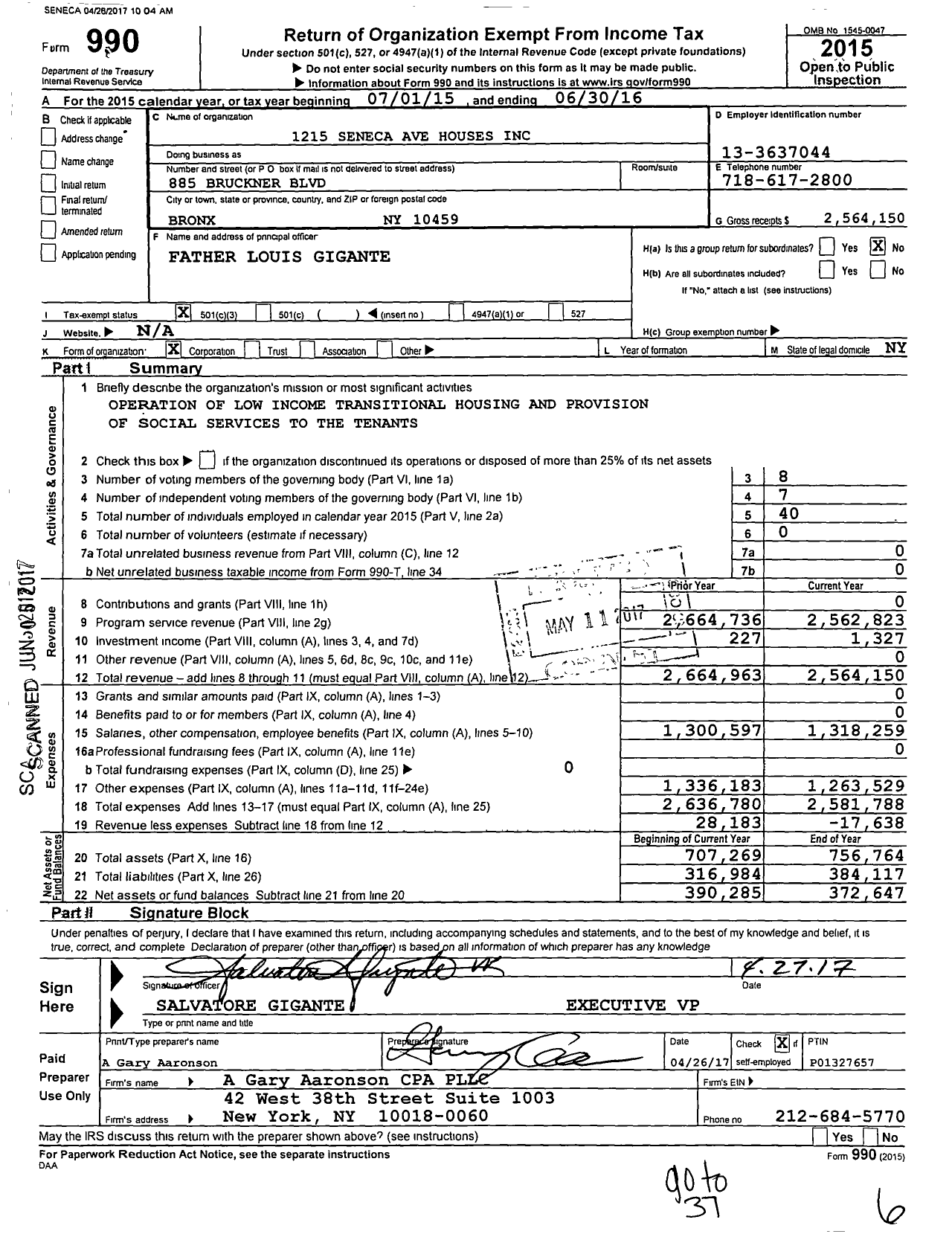Image of first page of 2015 Form 990 for Sebco Development