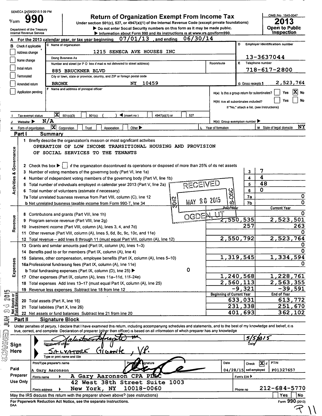 Image of first page of 2013 Form 990 for Sebco Development