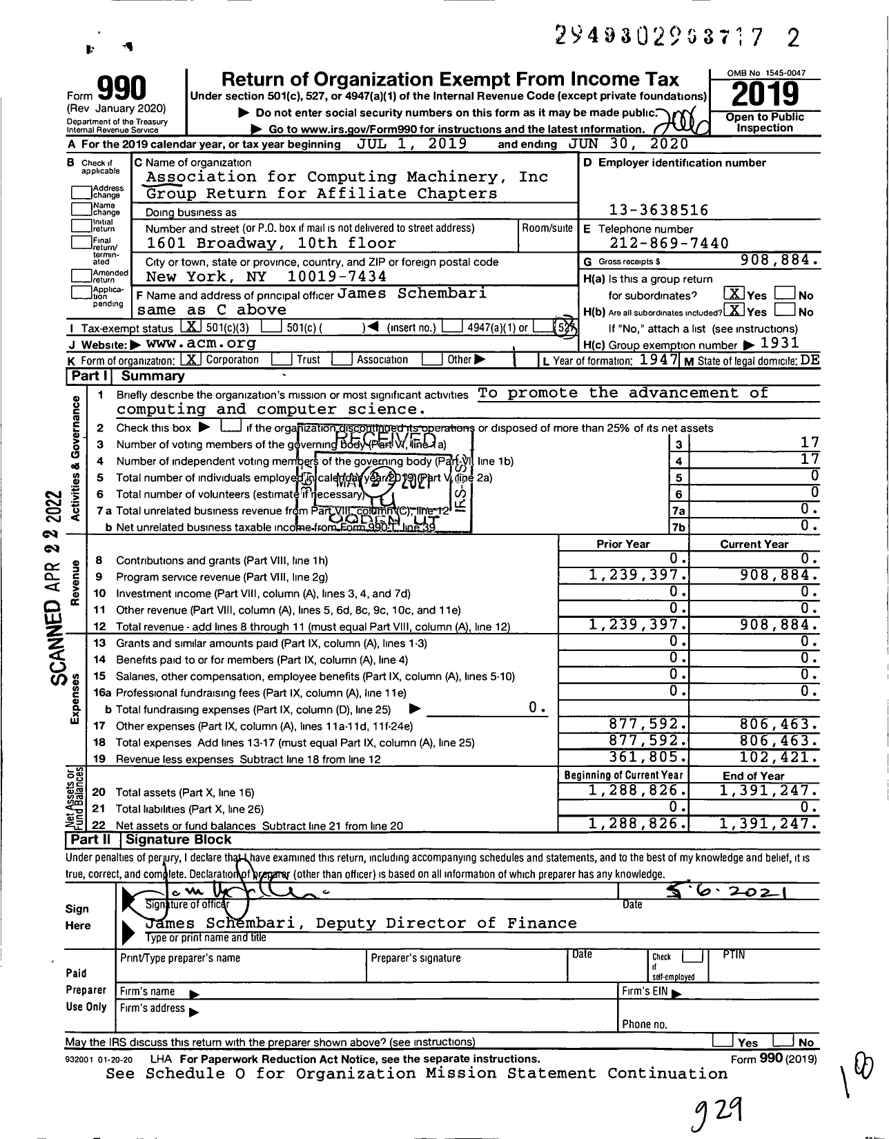 Image of first page of 2019 Form 990 for Association for Computing Machinery Group Return for Affiliate Chapters