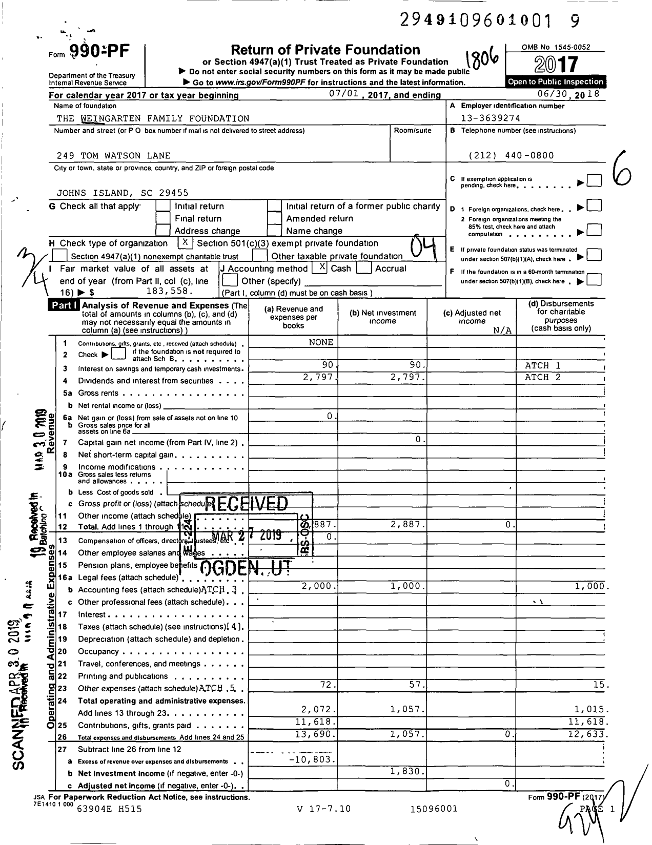 Image of first page of 2017 Form 990PF for The Weingarten Family Foundation