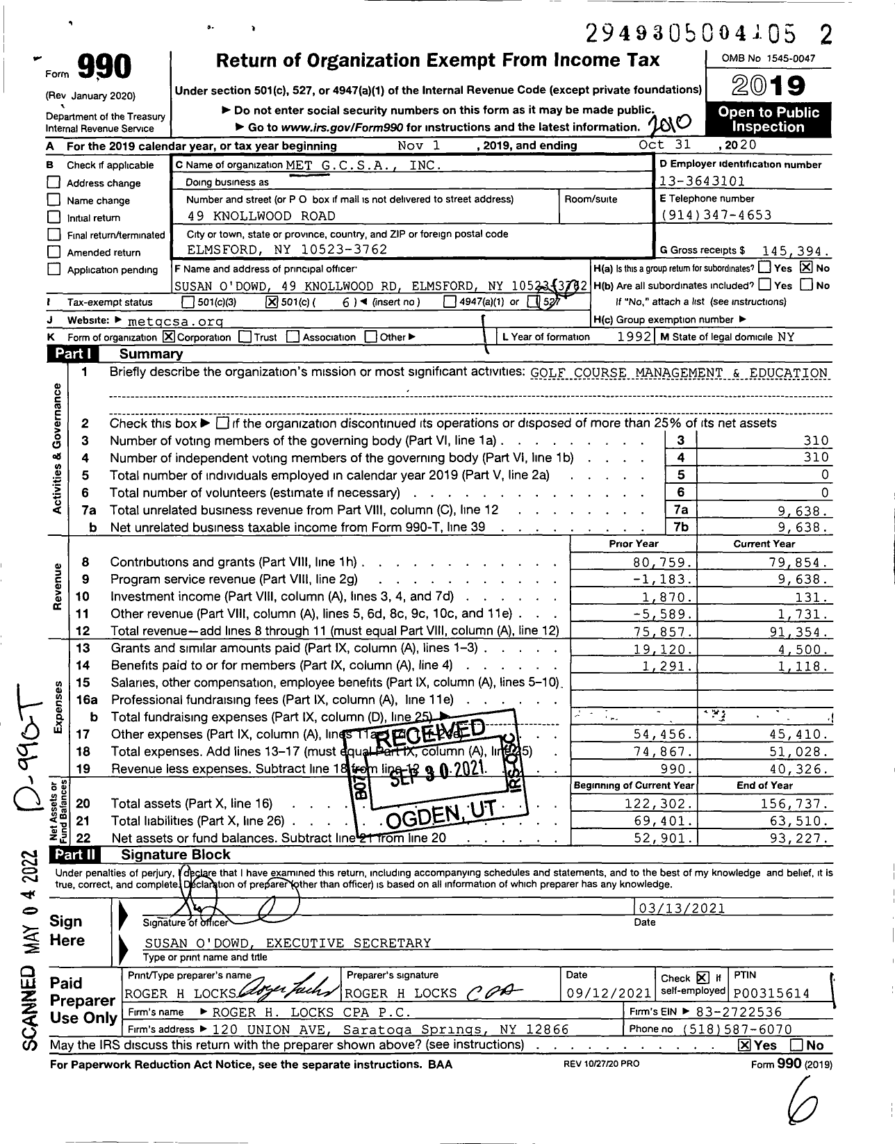 Image of first page of 2019 Form 990O for Met Gcsa