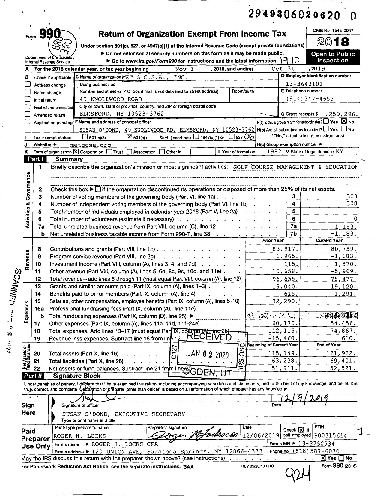 Image of first page of 2018 Form 990O for Met Gcsa