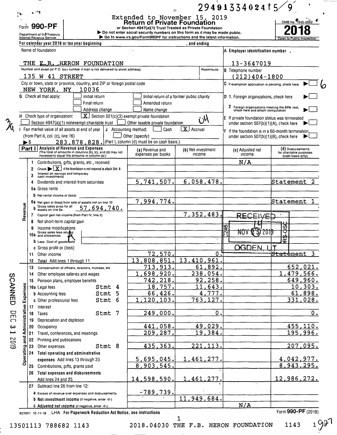 Image of first page of 2018 Form 990PF for F. B. Heron Foundation