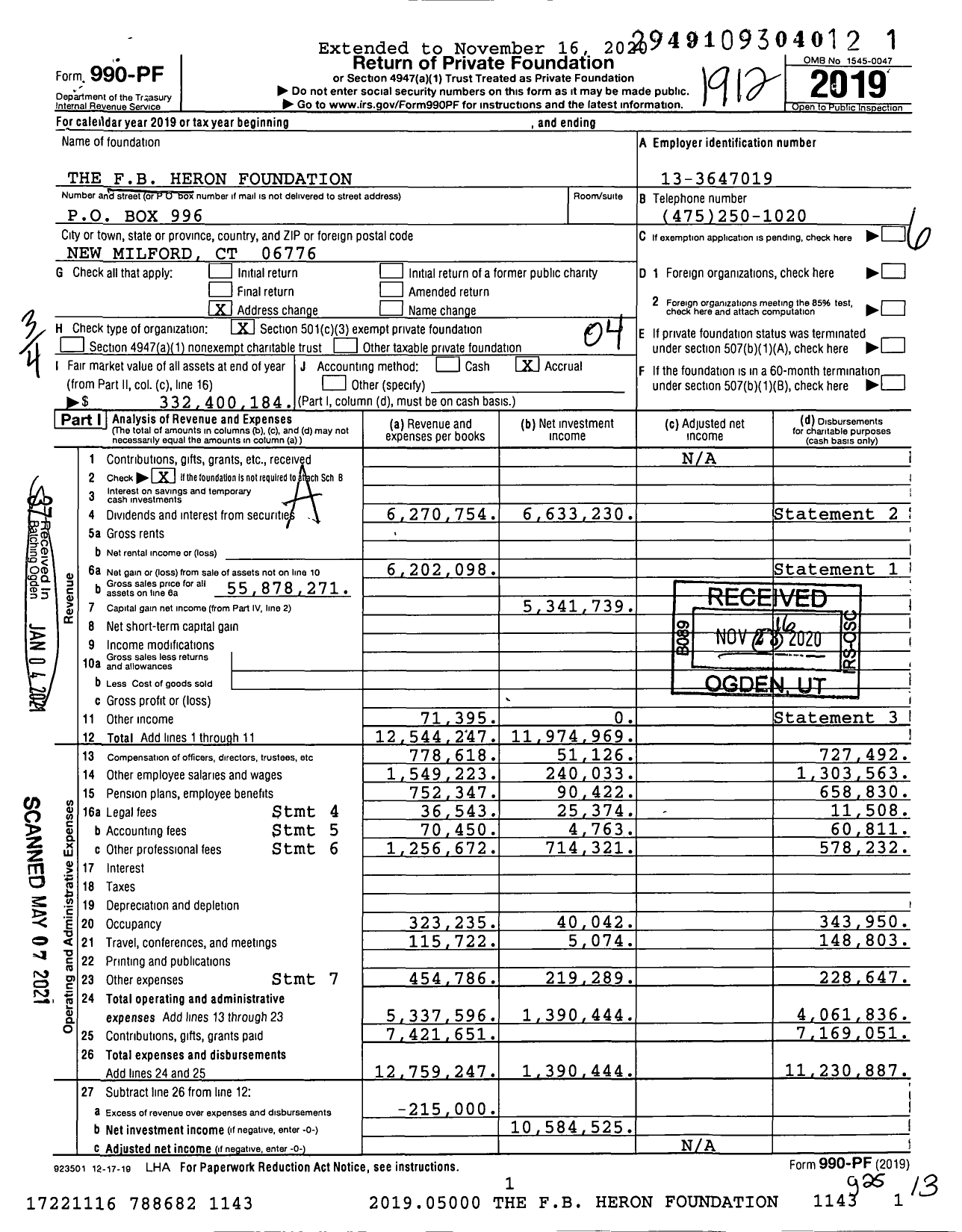 Image of first page of 2019 Form 990PF for F. B. Heron Foundation