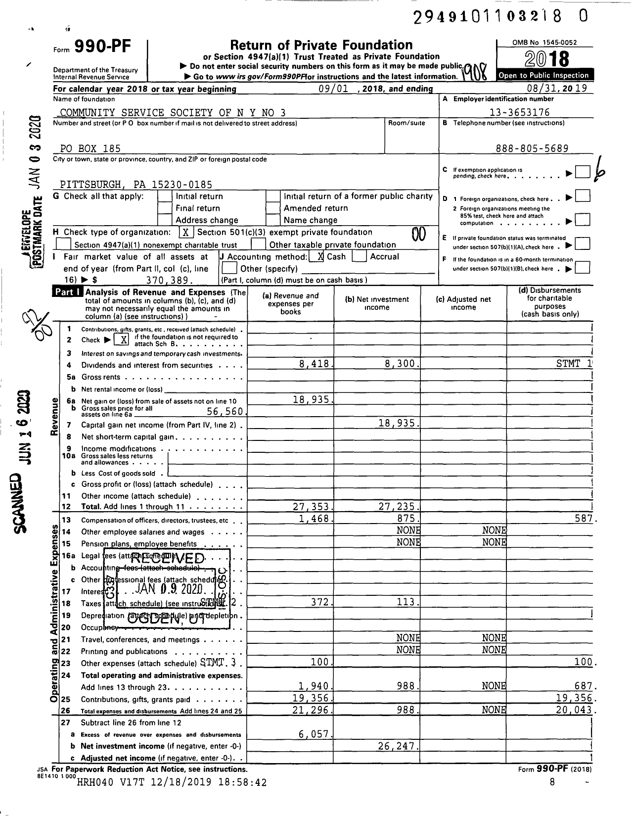 Image of first page of 2018 Form 990PR for Community Service Society of N Y No 3