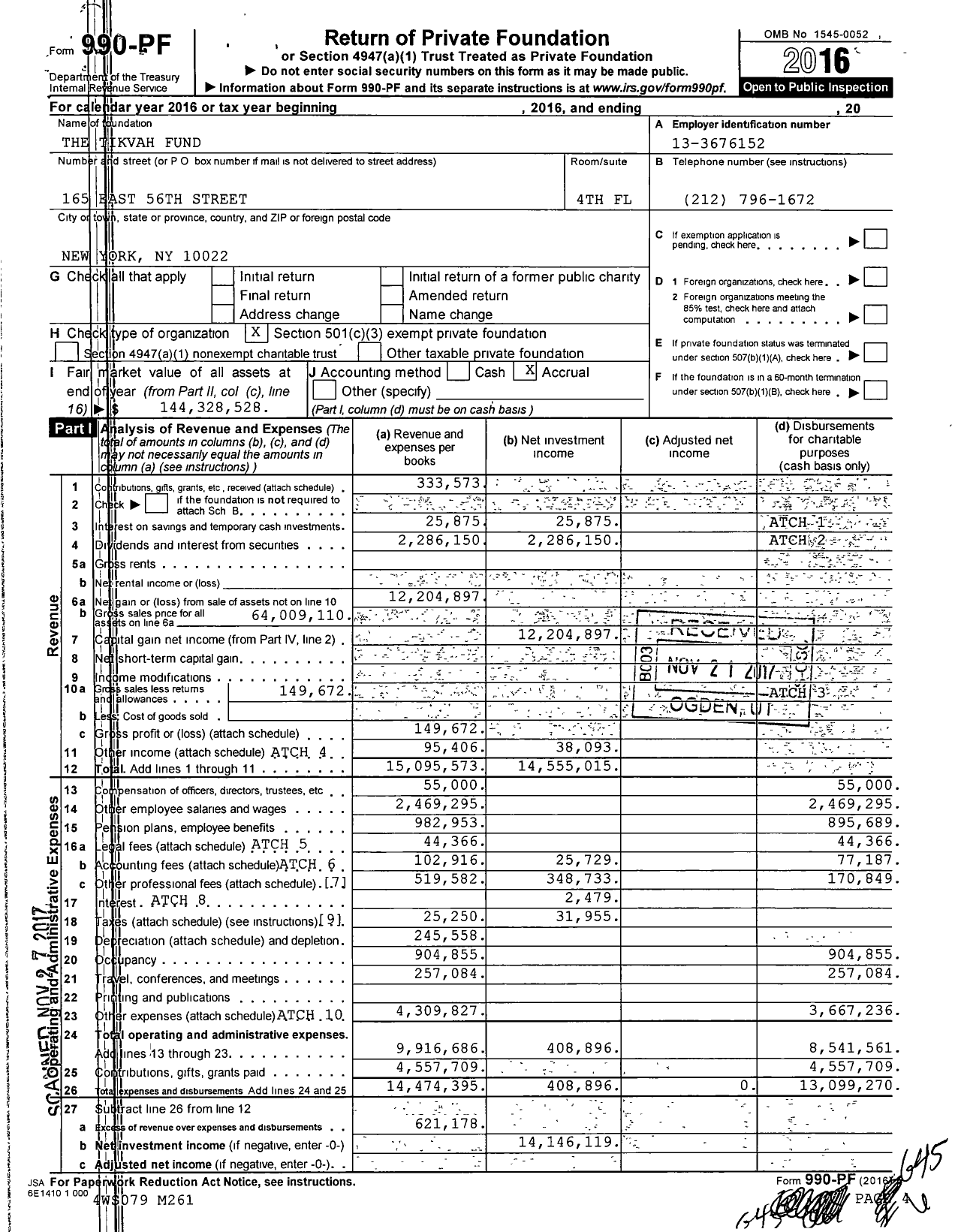 Image of first page of 2016 Form 990PF for Tikvah Fund