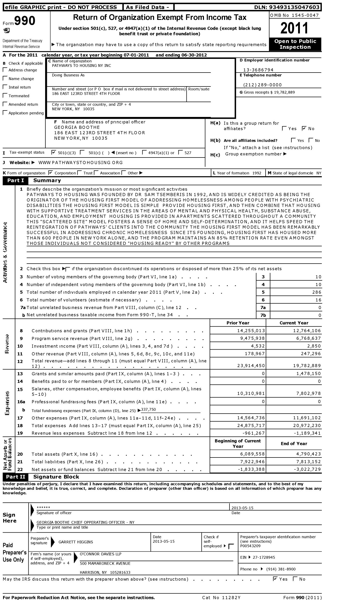 Image of first page of 2011 Form 990 for Pathways To Housing Ny