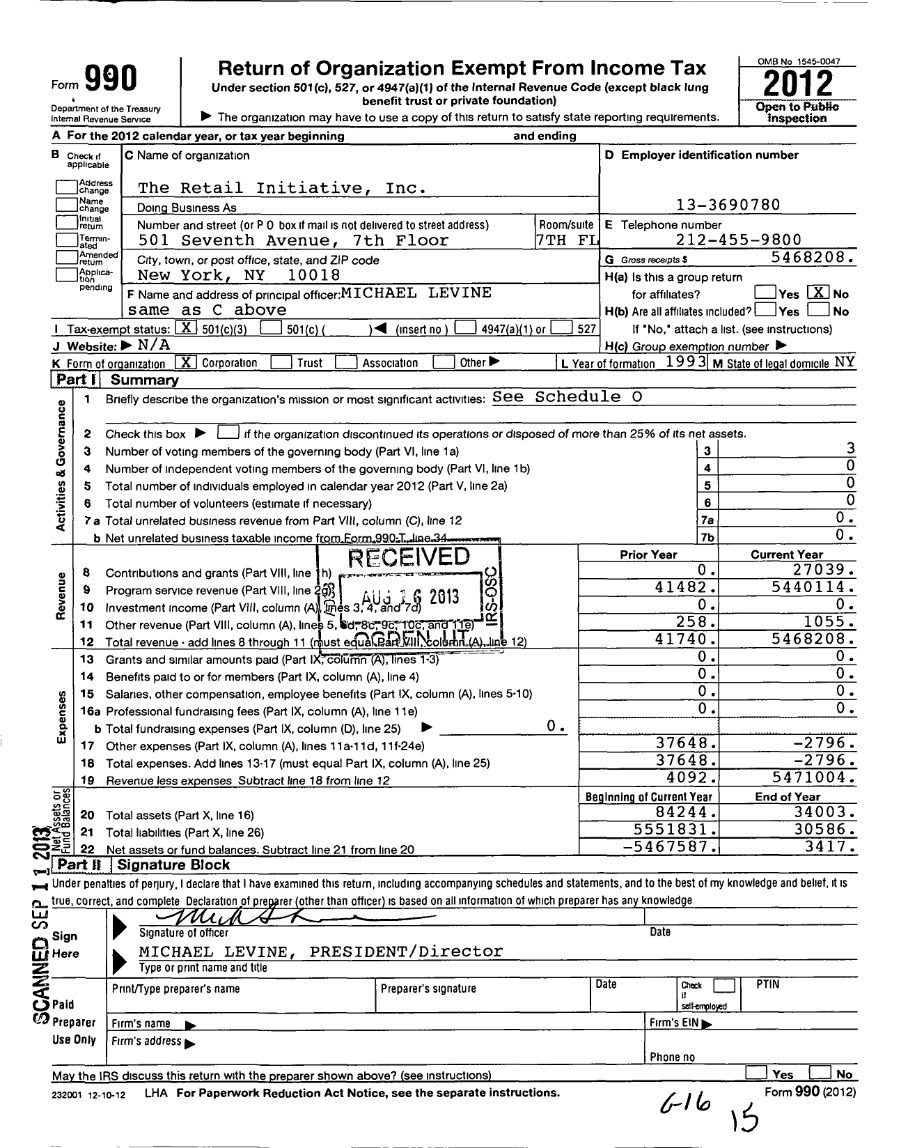 Image of first page of 2012 Form 990 for Retail Initiative