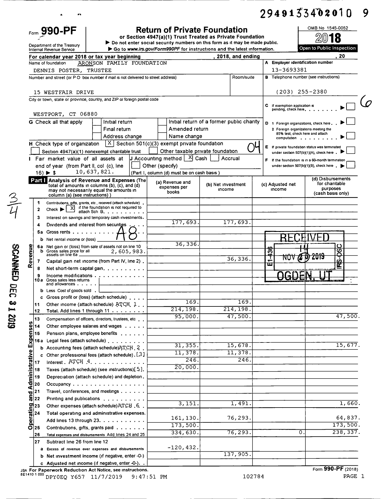 Image of first page of 2018 Form 990PF for Aronson Family Foundation