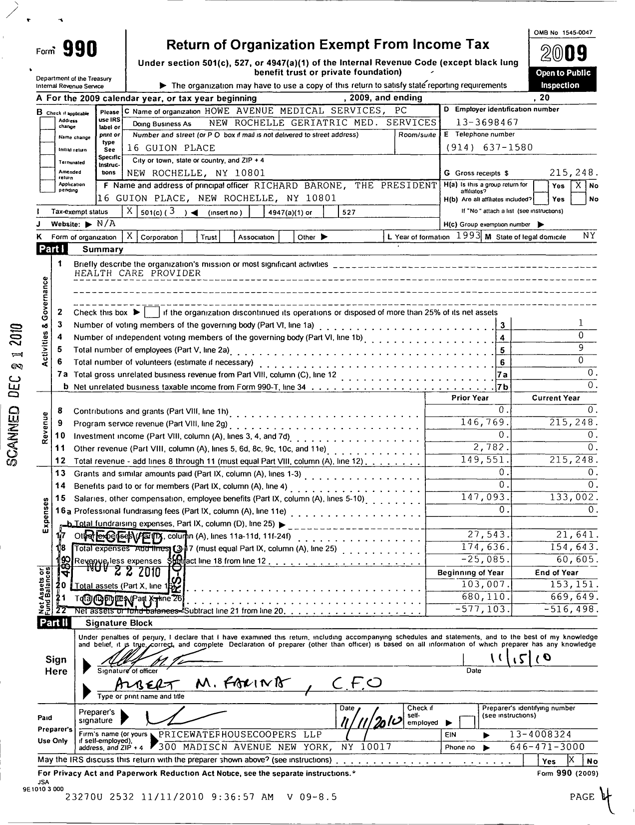 Image of first page of 2009 Form 990 for New Rochelle Geriatric Medical