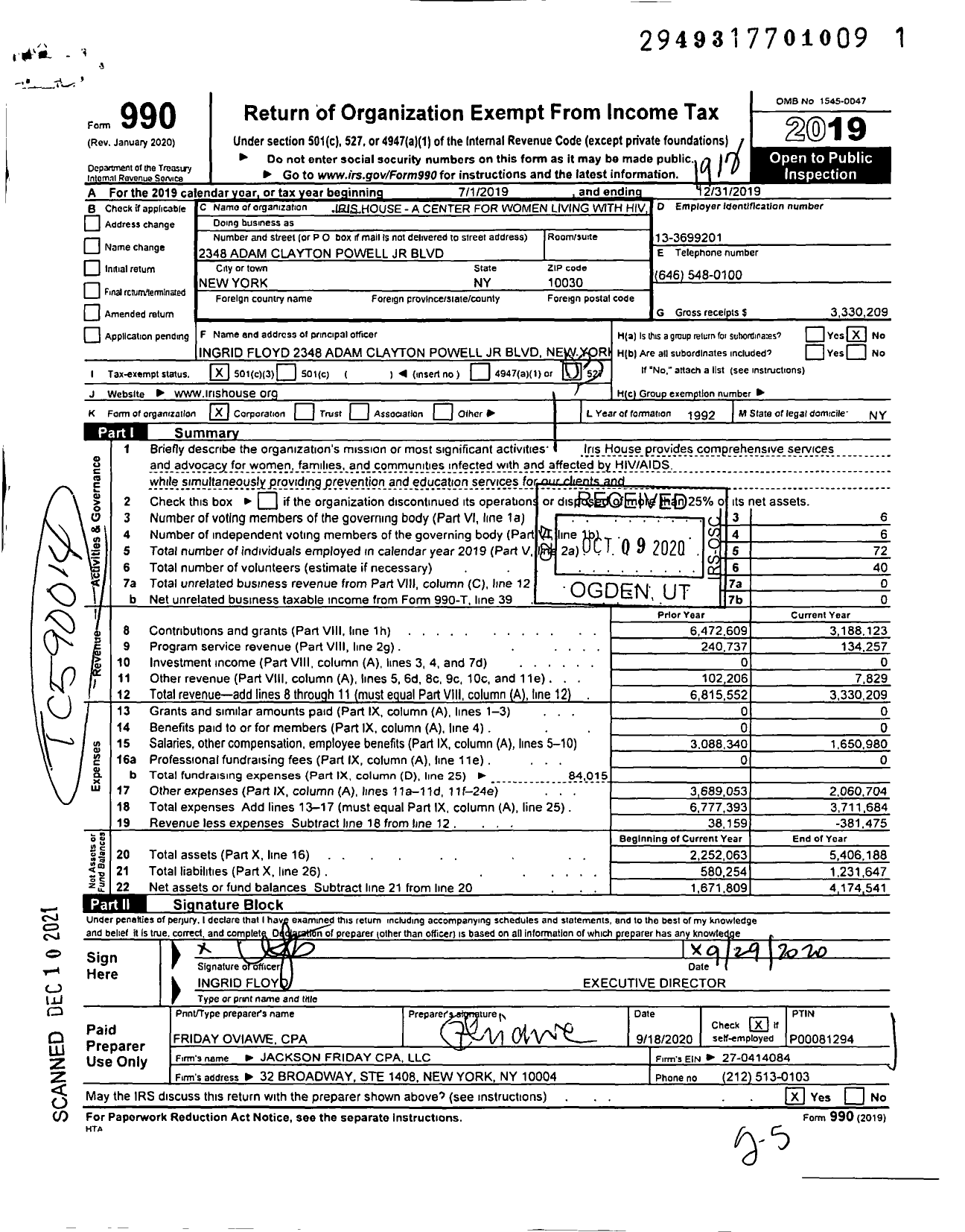Image of first page of 2019 Form 990 for Iris House