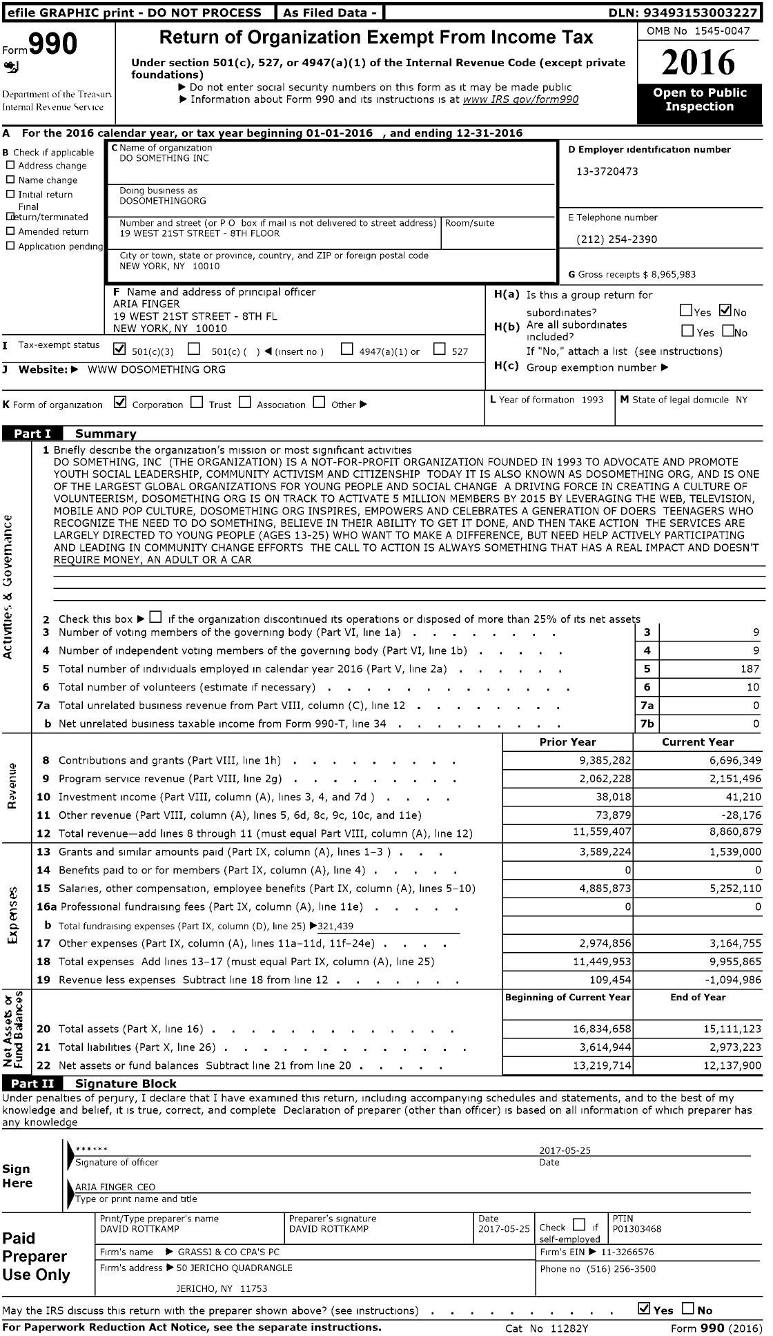 Image of first page of 2016 Form 990 for DoSomething