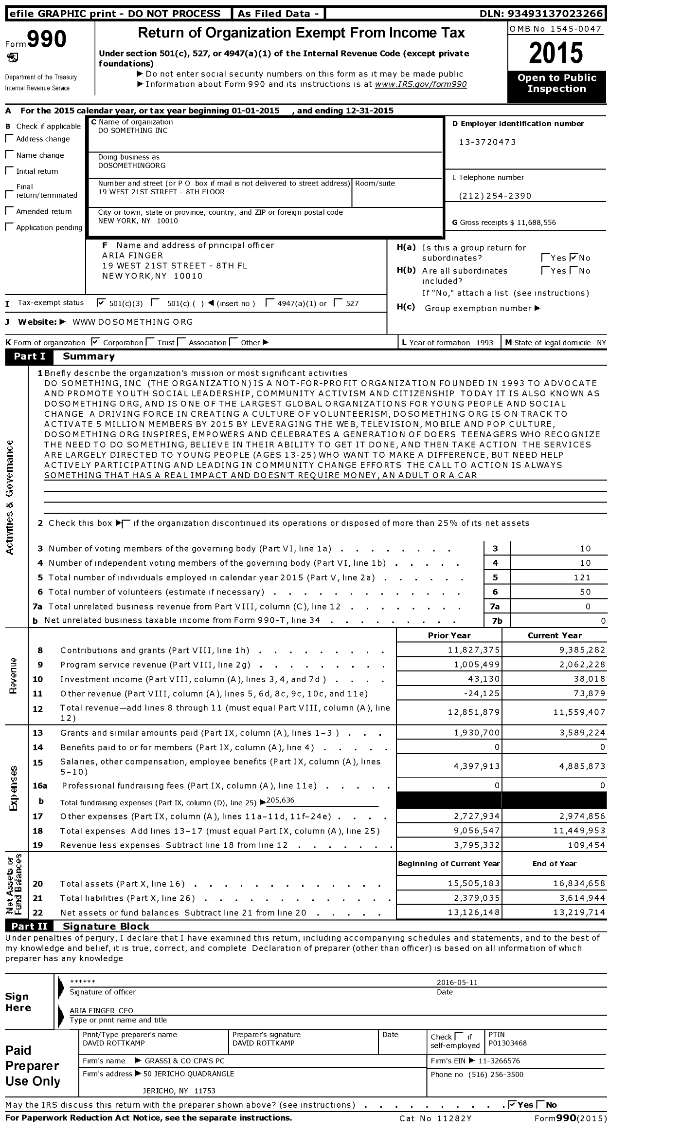 Image of first page of 2015 Form 990 for DoSomething