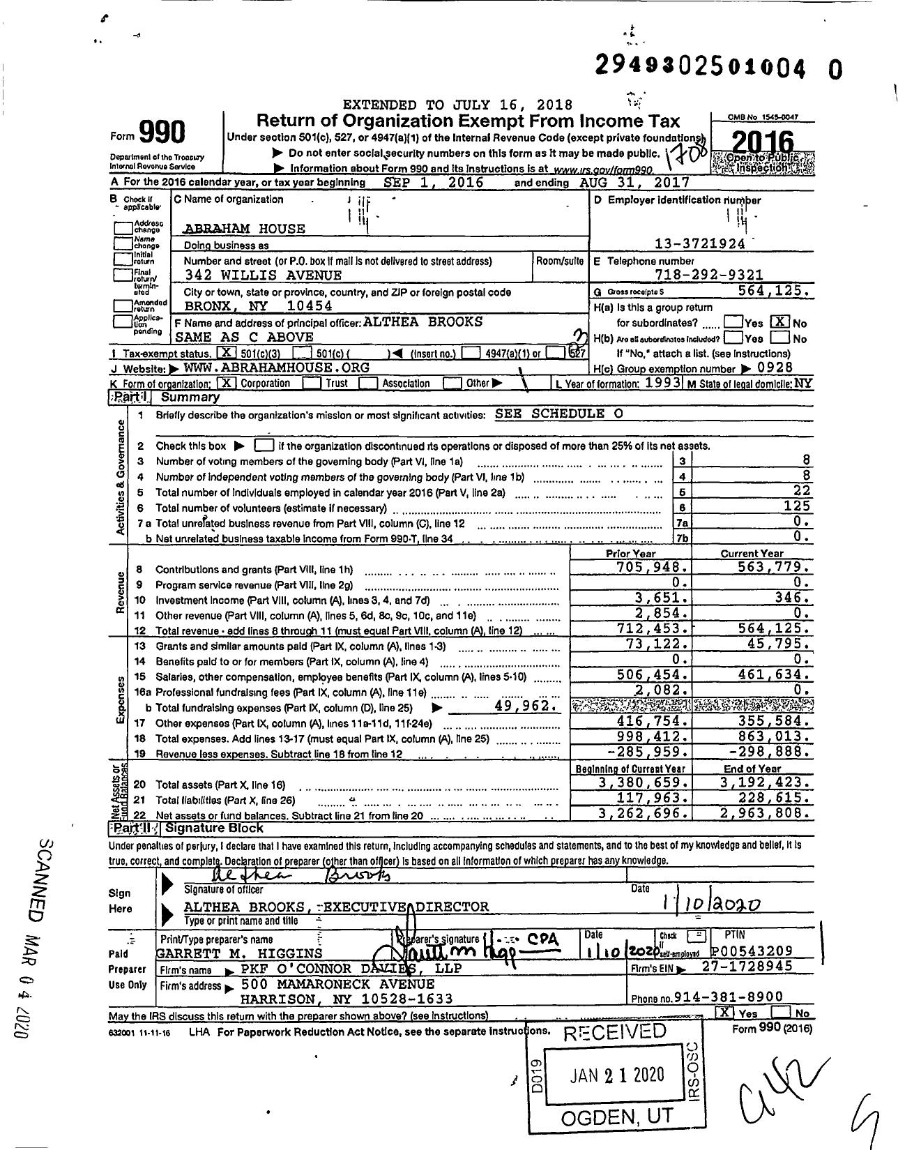 Image of first page of 2016 Form 990 for Abraham House