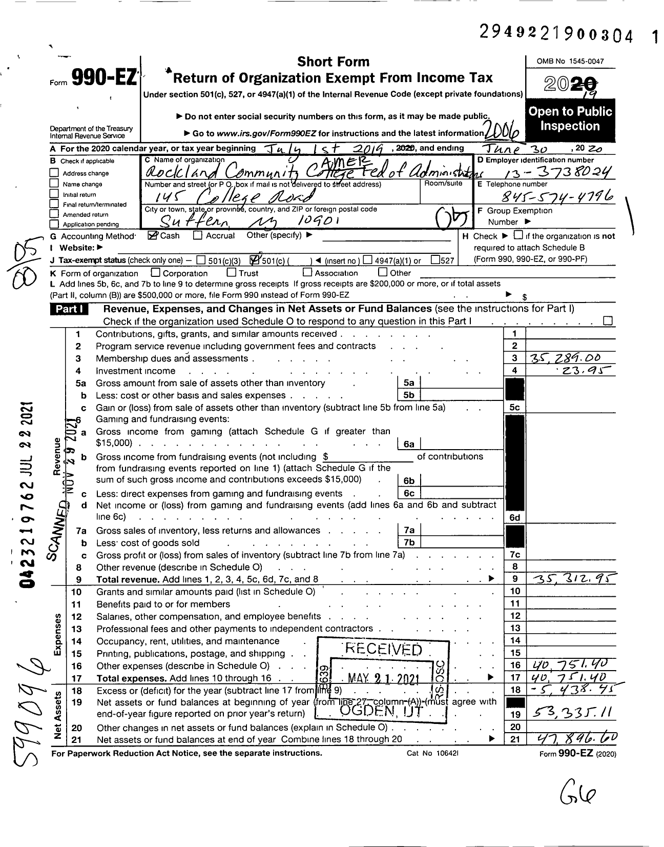 Image of first page of 2019 Form 990EO for American Federation of Teachers / 4871 RCC Federation of Administrato