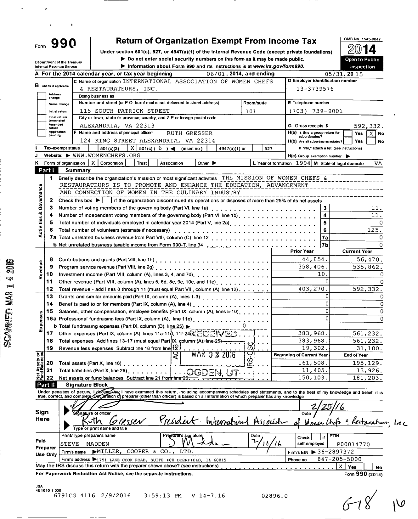 Image of first page of 2014 Form 990O for International Association of Women Chefs and Restaurateurs