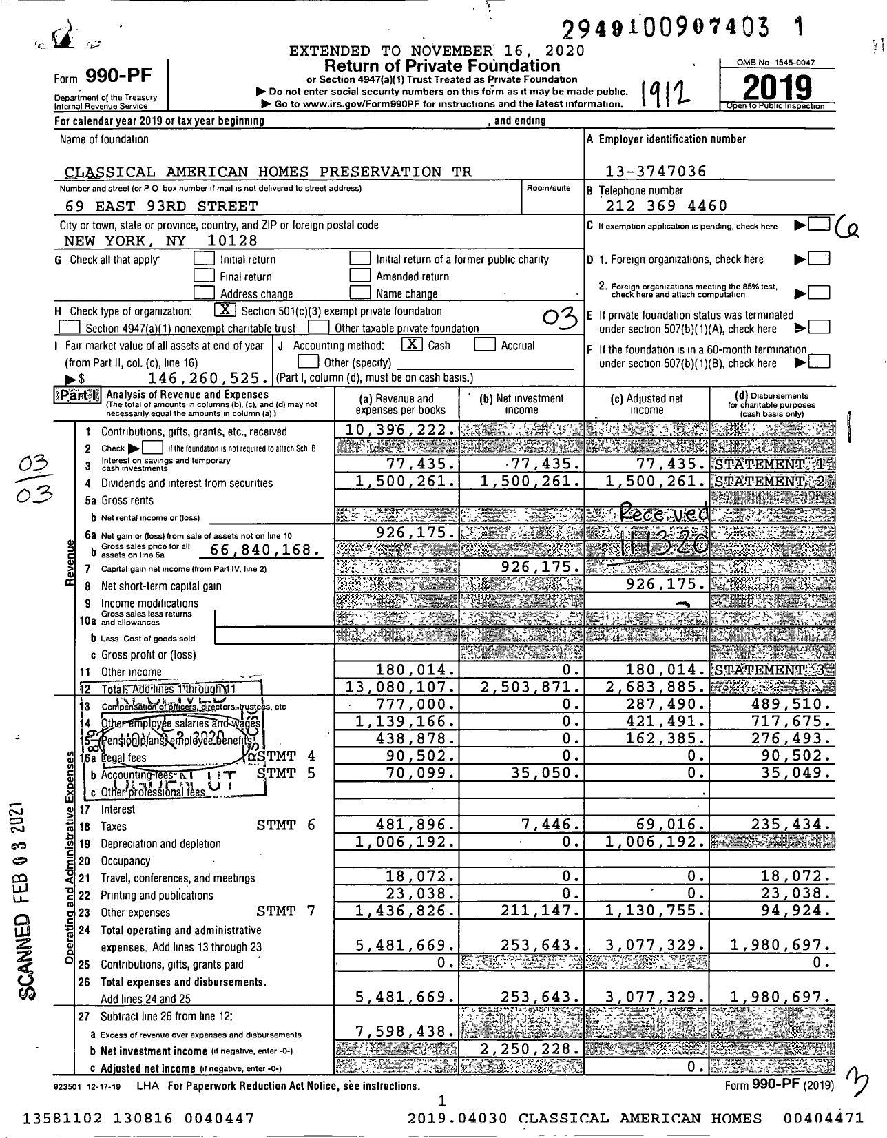 Image of first page of 2019 Form 990PF for Richard Hampton Jenrette Foundation (CAHPT)