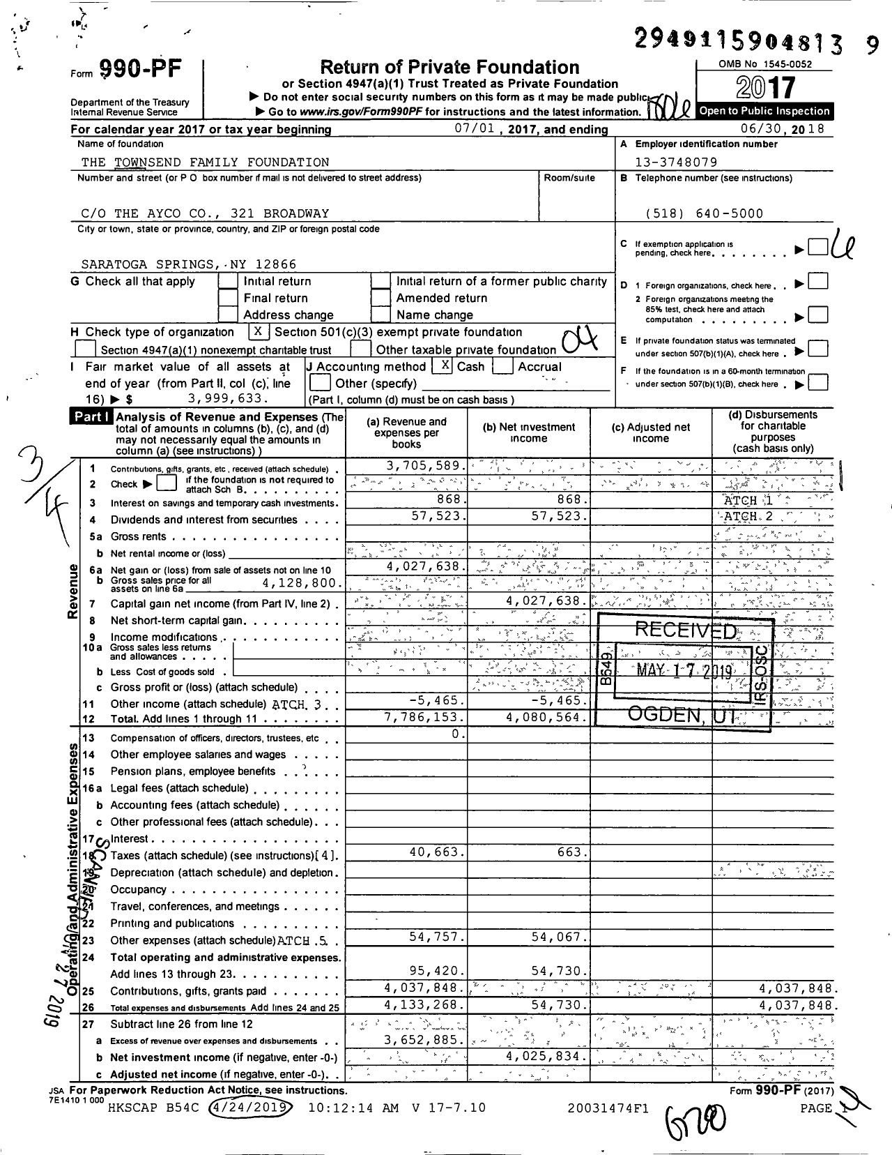 Image of first page of 2017 Form 990PF for The Townsend Family Foundation