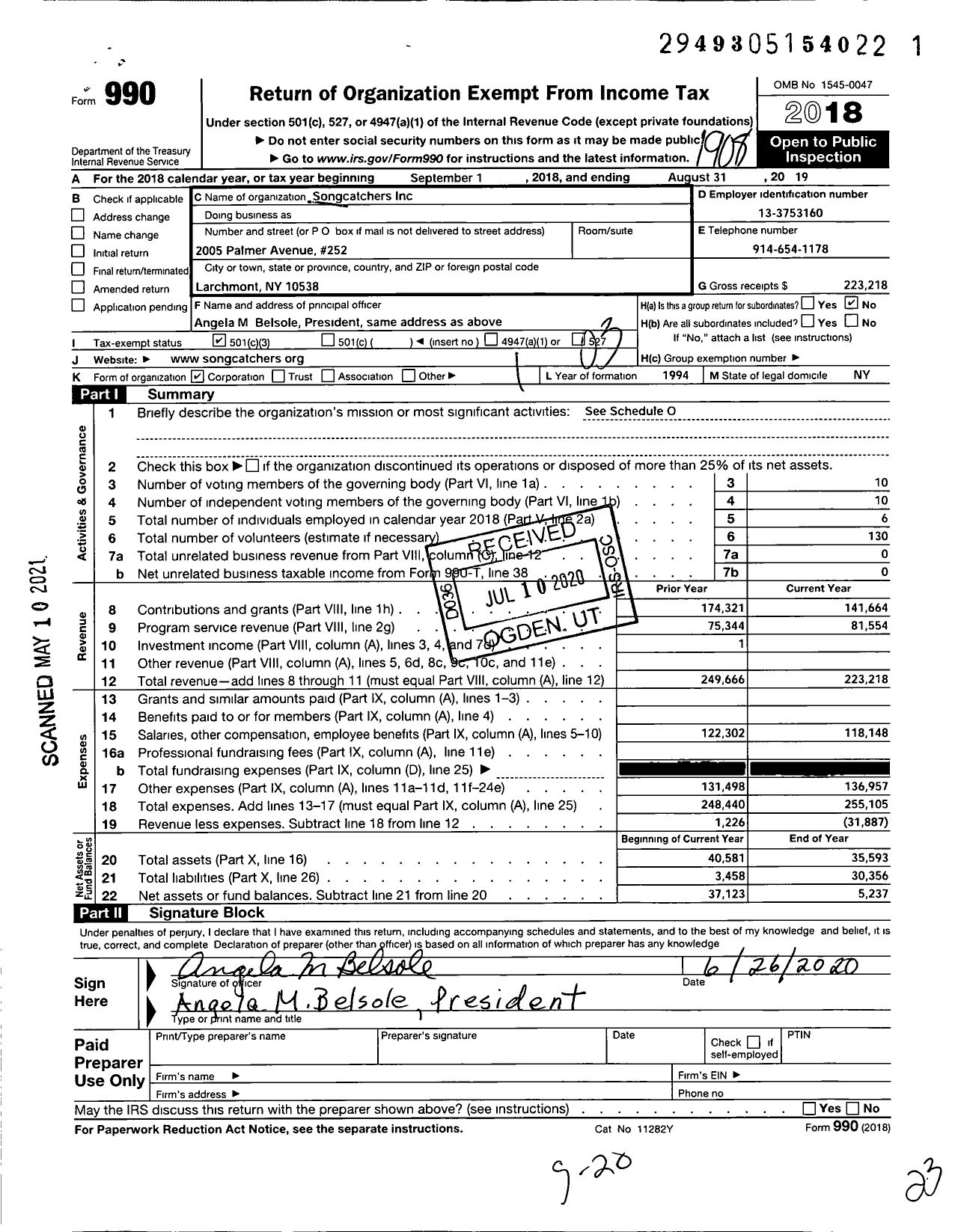 Image of first page of 2018 Form 990 for Songcatchers