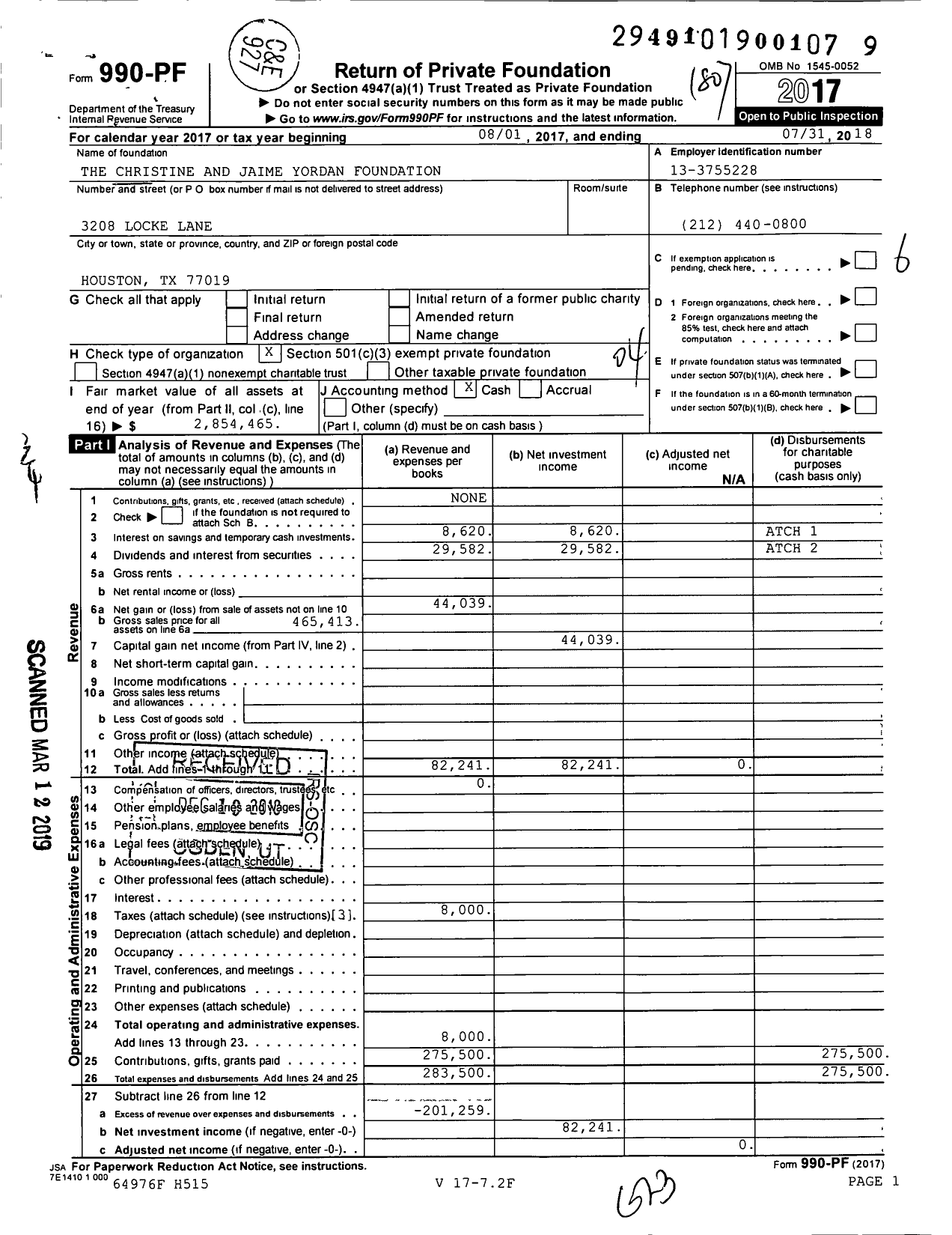 Image of first page of 2017 Form 990PF for The Christine and Jaime Yordan Foundation