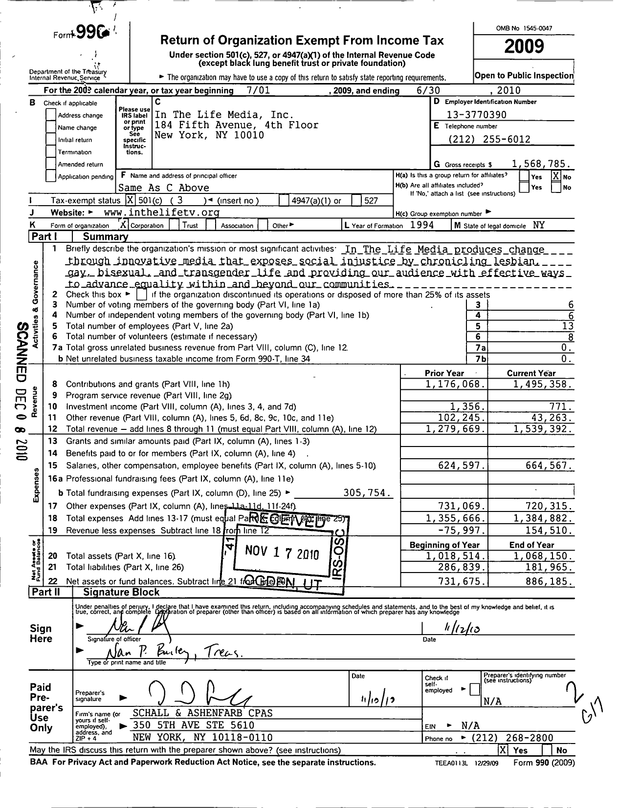 Image of first page of 2009 Form 990 for In the Life Media