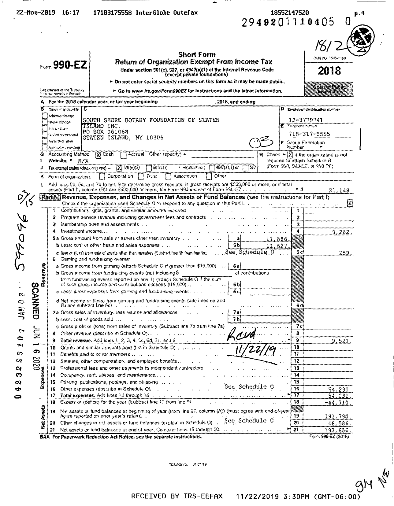 Image of first page of 2018 Form 990EZ for South Shore Rotary Foundation of Staten Island