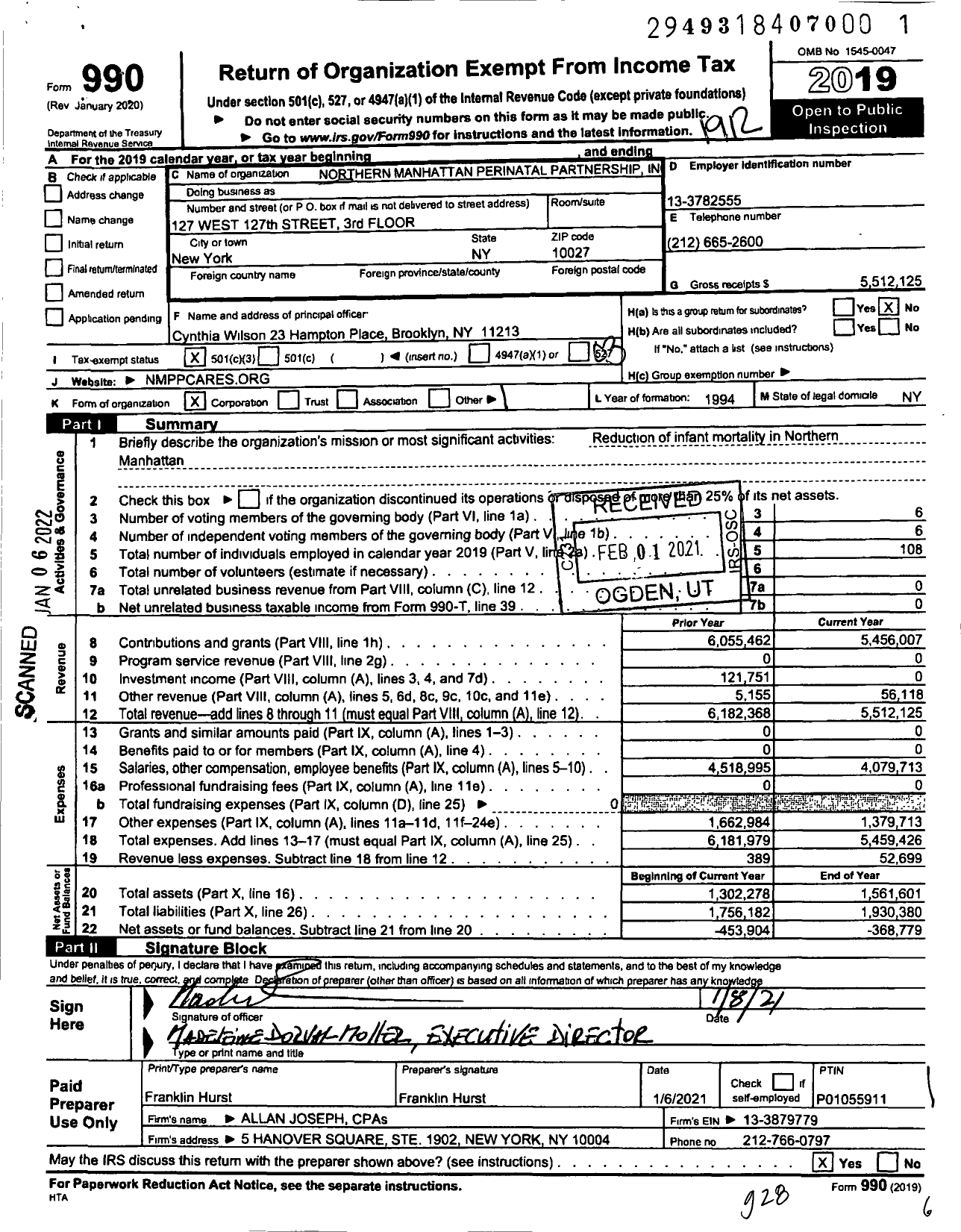 Image of first page of 2019 Form 990 for Northern Manhattan Perinatal Partnership (NMPP)