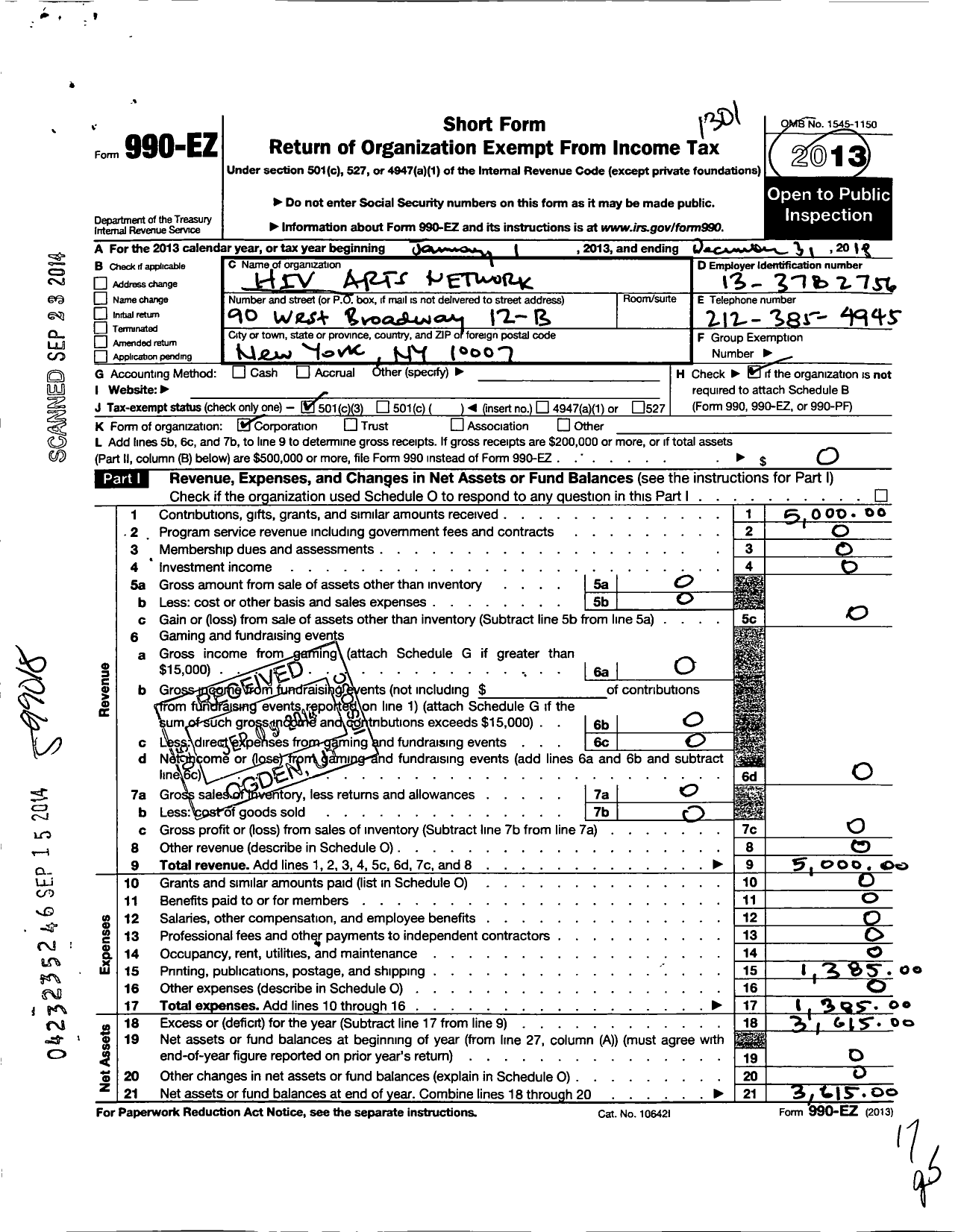 Image of first page of 2012 Form 990EZ for Hiv Arts Network