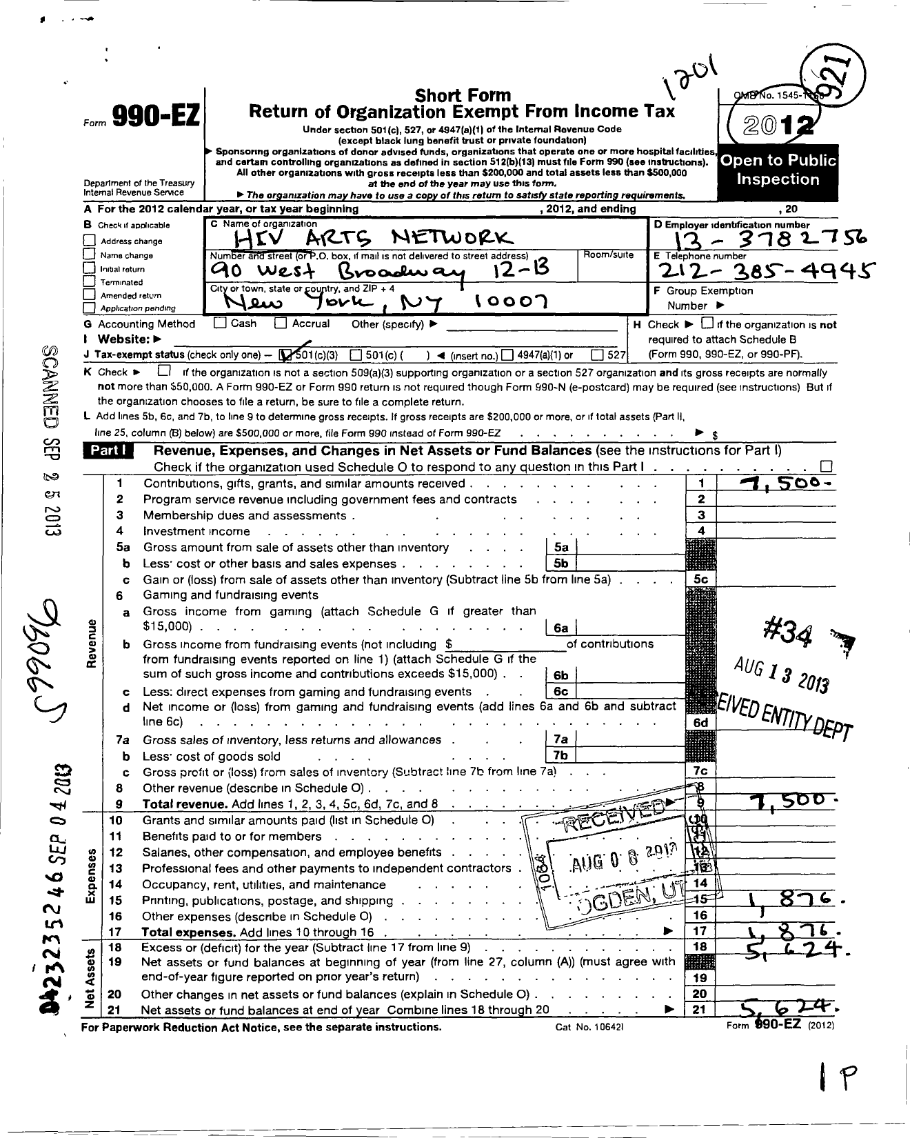 Image of first page of 2011 Form 990EZ for Hiv Arts Network