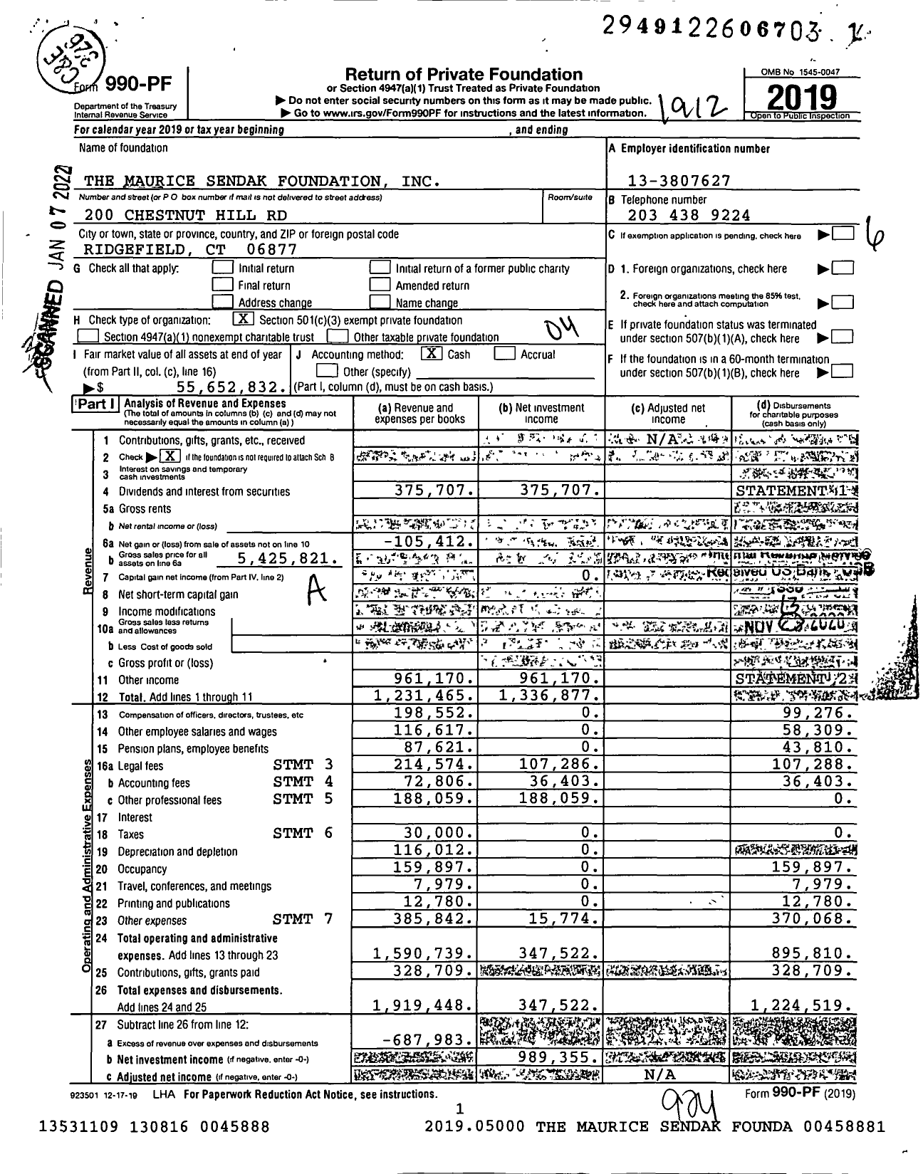 Image of first page of 2019 Form 990PF for The Maurice Sendak Foundation