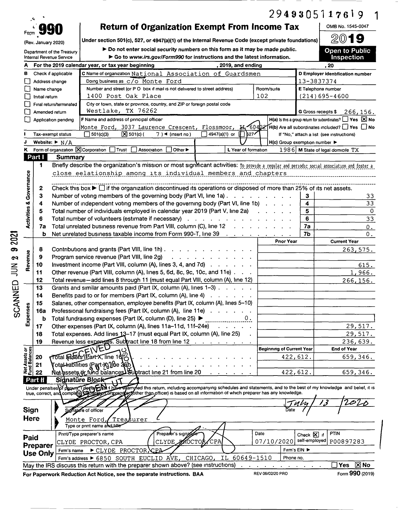 Image of first page of 2019 Form 990O for National Association of Guardsmen / Chicago Chapter